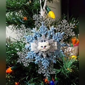 NWT White Cat Ornament Cat Lady Pets Owner Sparkle Christmas Holiday Decor OOAK